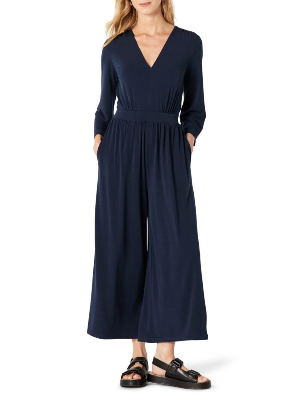 Women's Relaxed-Fit V-Neck Wide-Leg Matte Jersey Jumpsuit